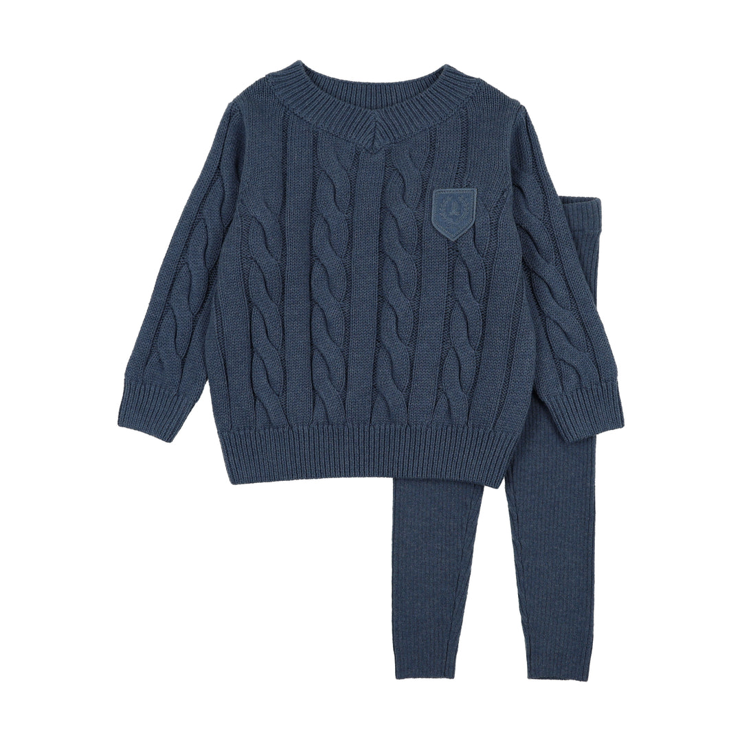 set outfit chunky cable knit sweater and leggings - vintage blue heathrd