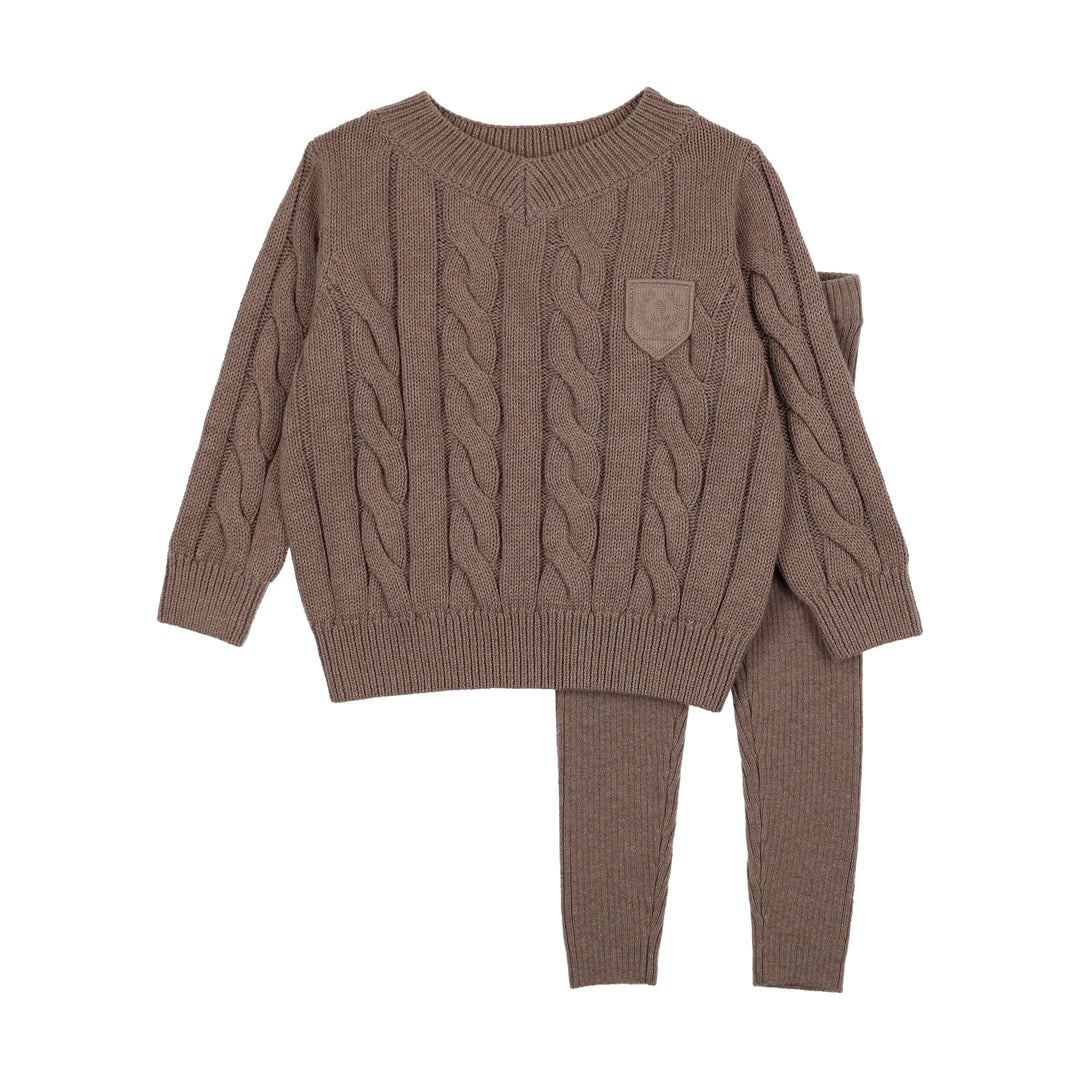 set outfit chunky cable knit sweater and leggings - misty oat heather
