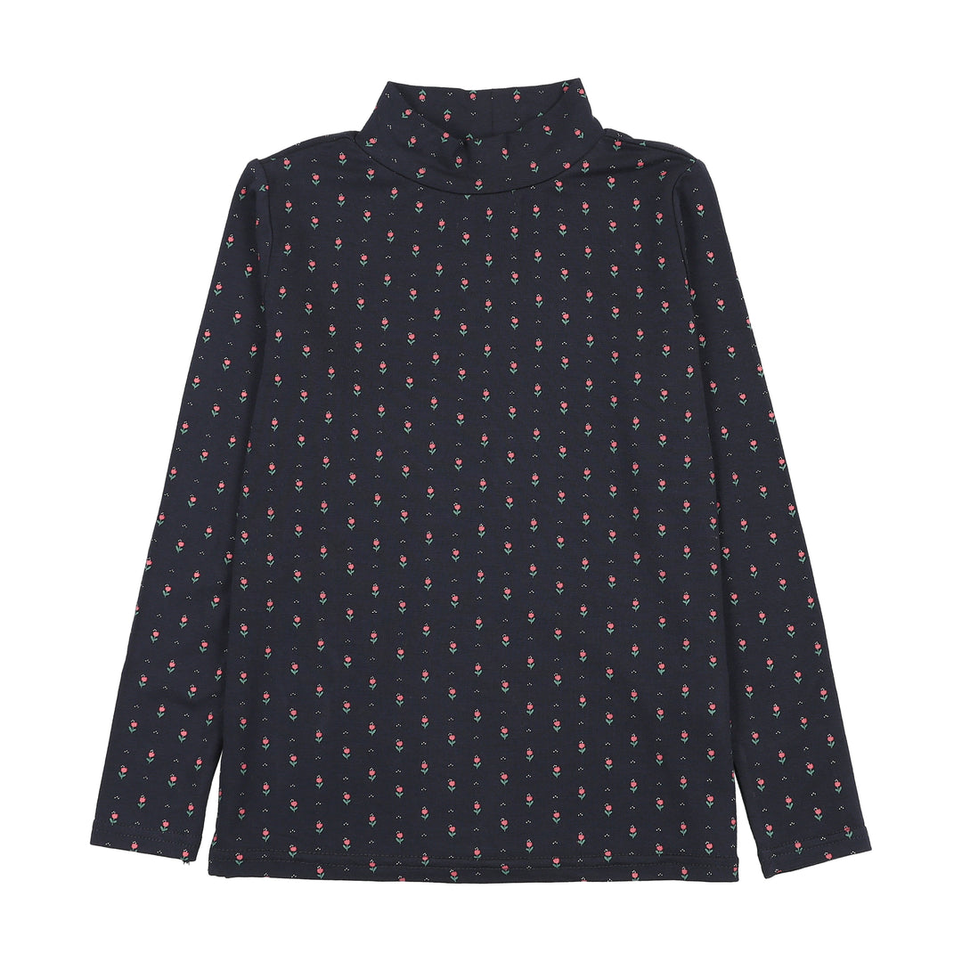 tee l/s sweet campaign printed mockneck - navy print