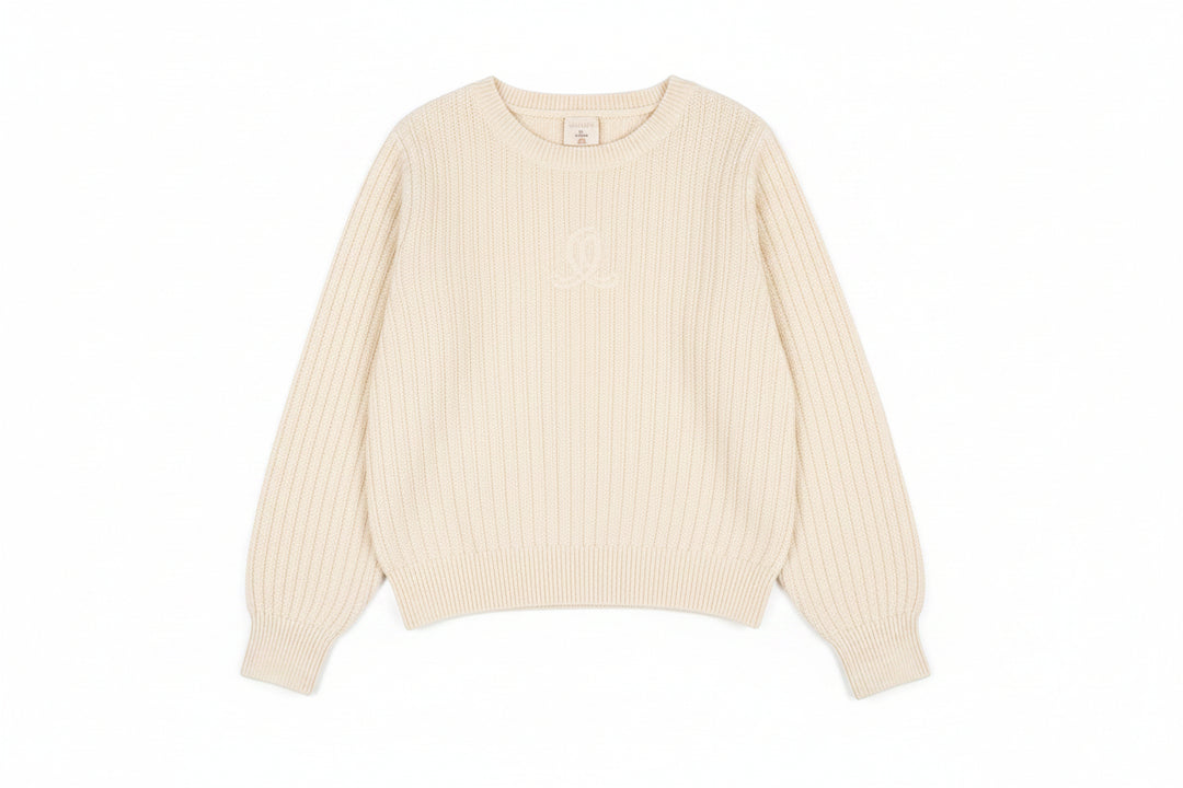 top l/s girls puff sleeve sweater - cream