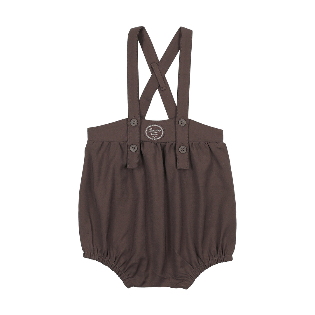one piece plaid edition bubble romper - chocolate brown