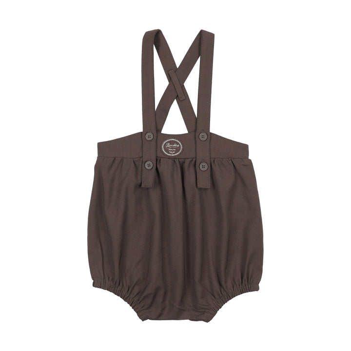 one piece plaid edition bubble romper - chocolate brown