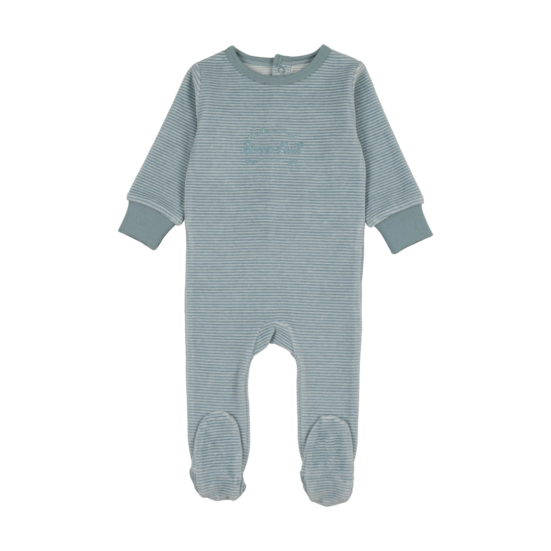 footie velour stripe - blue stripe