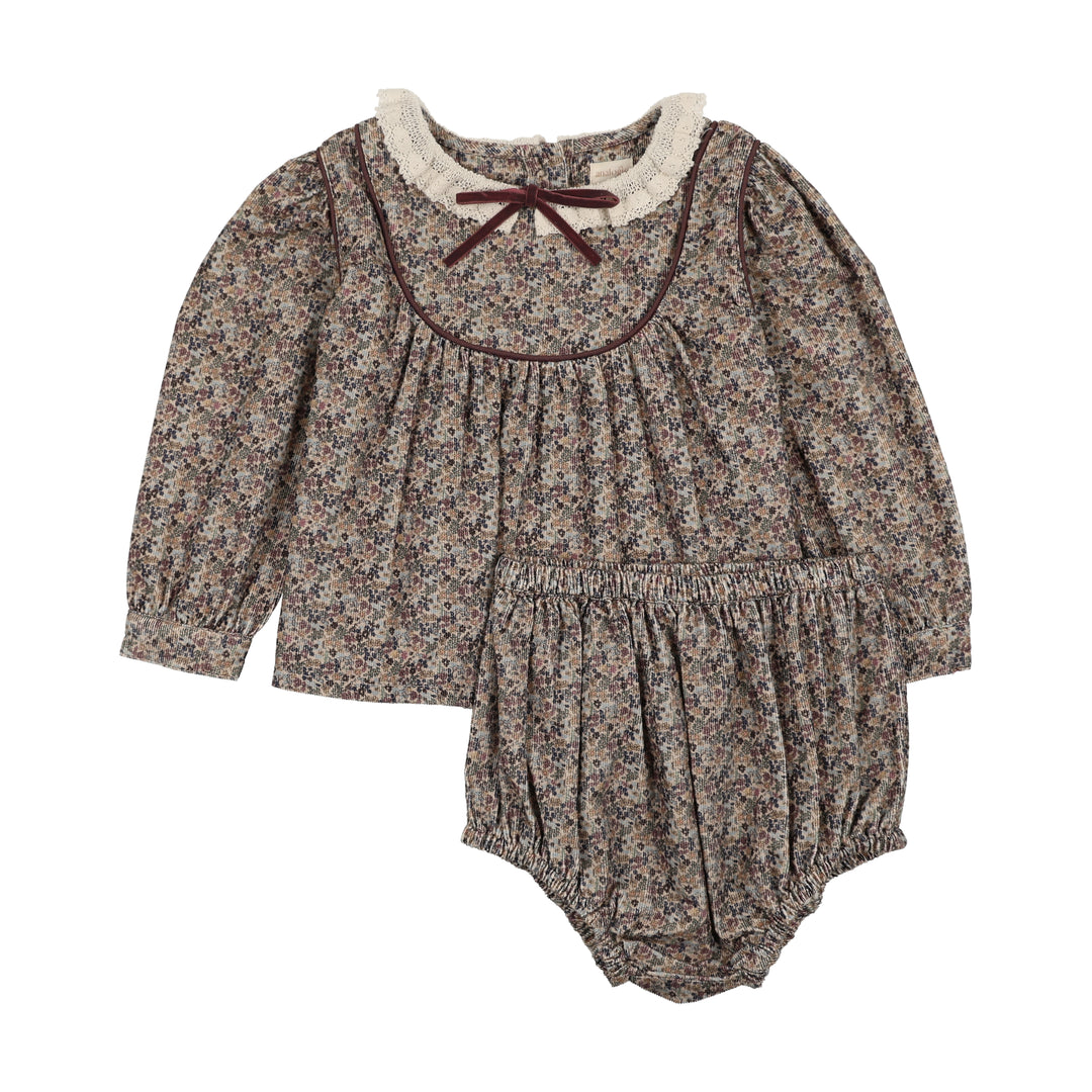 set outfit home garden printed shirt and bloomers - oxford tan print