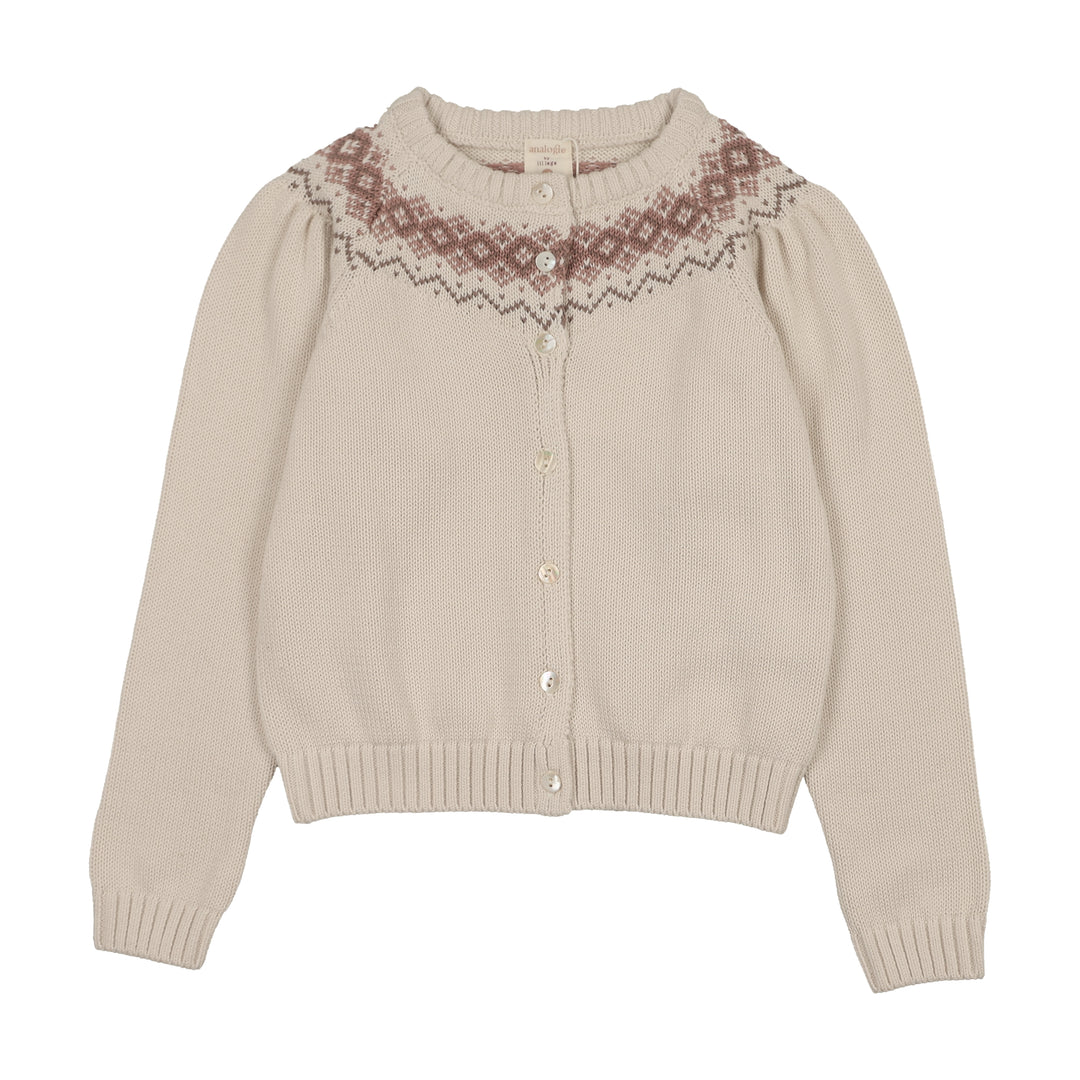 top l/s heirloom knit cardigan - cream/pink
