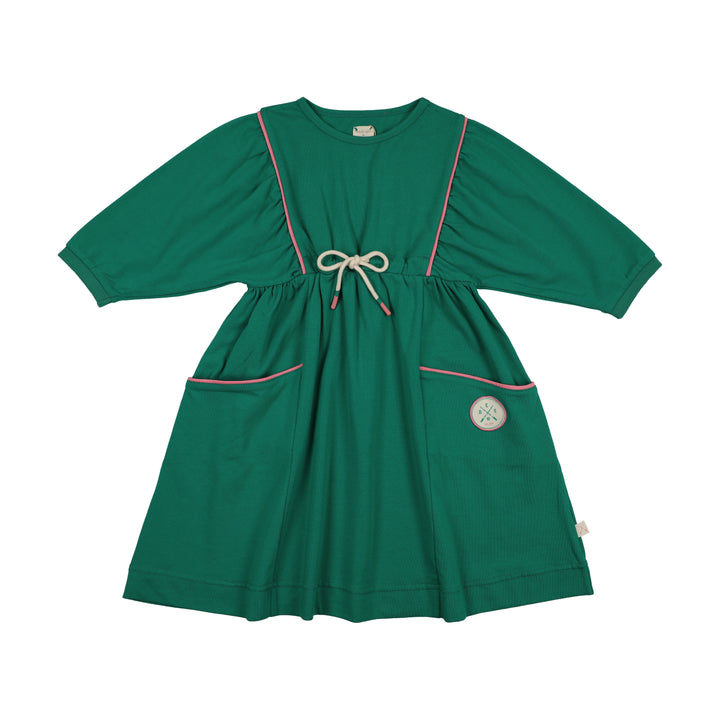 dress 3/4 sleeve boating crew drawstring waist - electric green