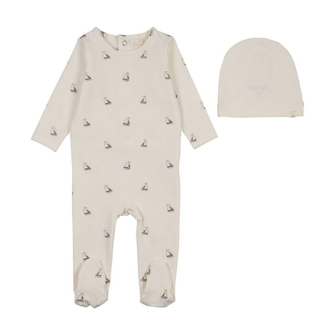 footie common folk printed with hat - cream