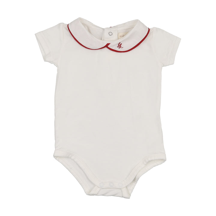 onesie peter pan with color piping - white/red