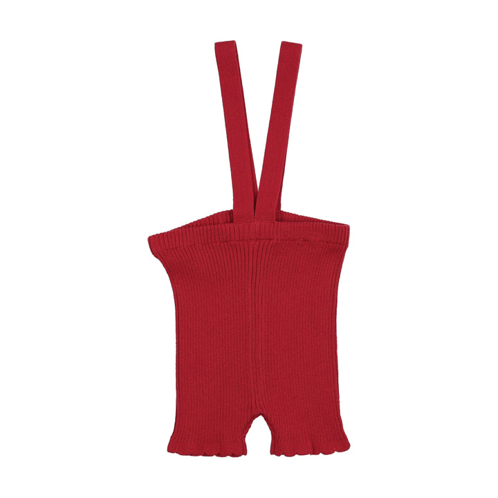 leggings ribbed knit scallop suspender shorts - red