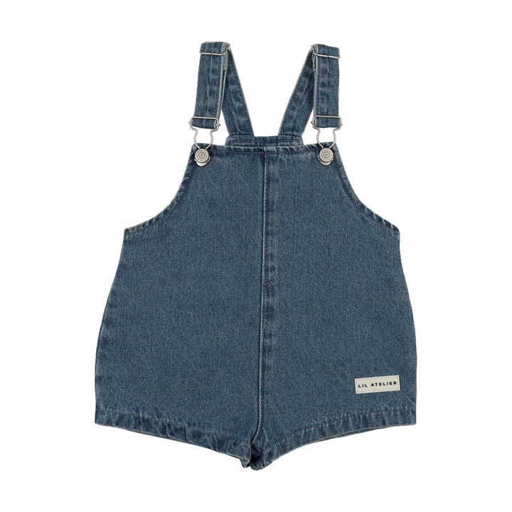 one piece denim city wide romper - mid blue wash