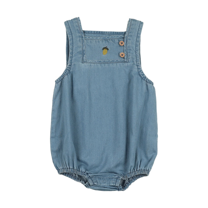one piece denim capsule crossback overalls with lemon - blue tencel