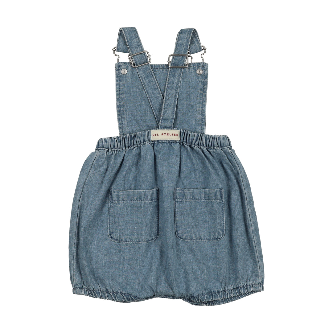 one piece denim city pocket romper - mid blue wash
