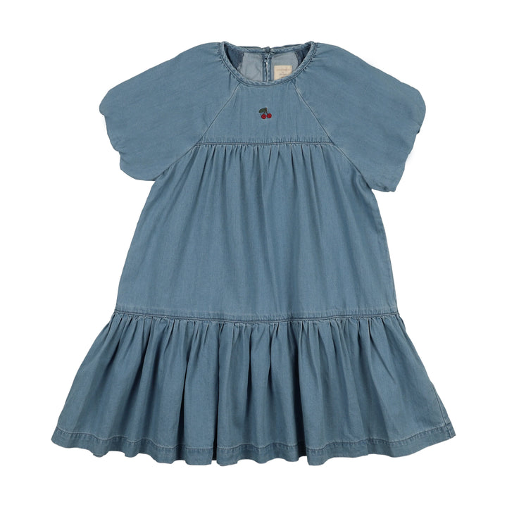 dress s/s denim capsule tiered with cherry - blue tencel
