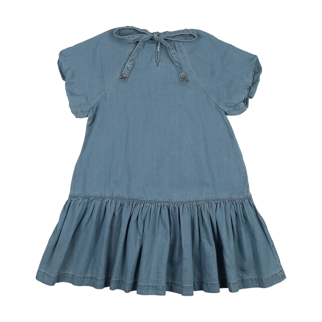 dress s/s denim capsule tiered with cherry - blue tencel