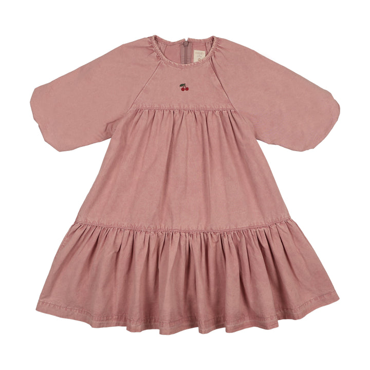 dress 3/4 sleeve denim capsule tiered with cherry - pink wash