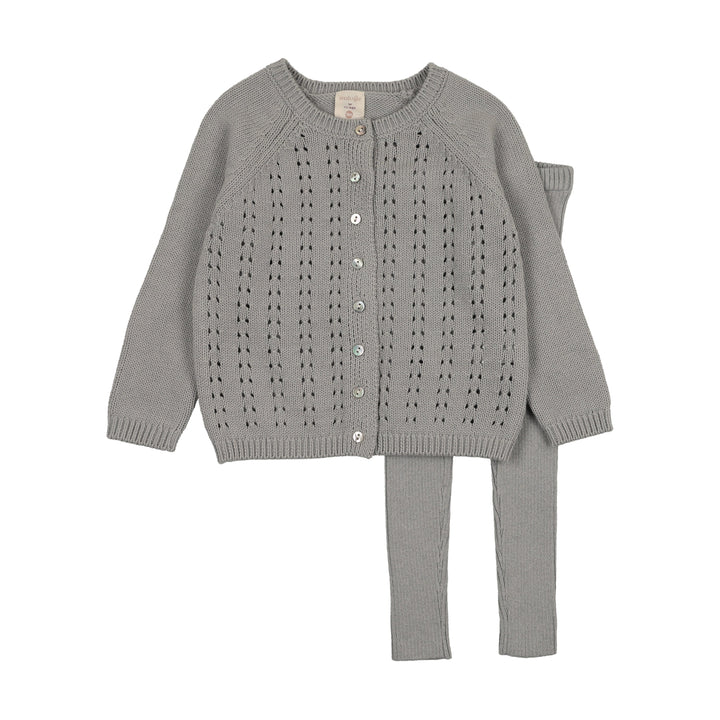set outfit knit cardigan and pants - blue
