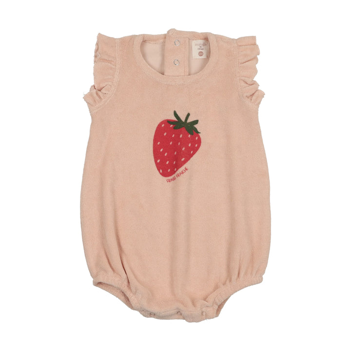 one piece strawberry flutter romper - berry