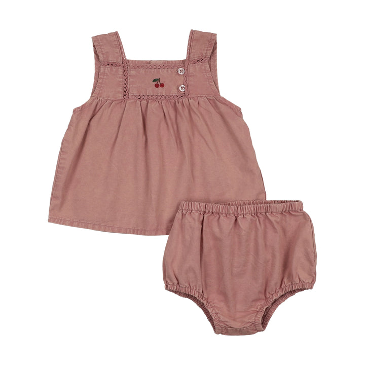 set outfit denim capsule lace detail tank and frill shorts - pink wash