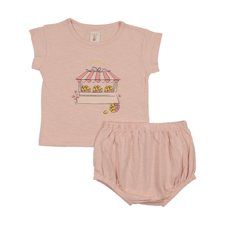 set outfit lemon stand tee and bloomers - cloud pink