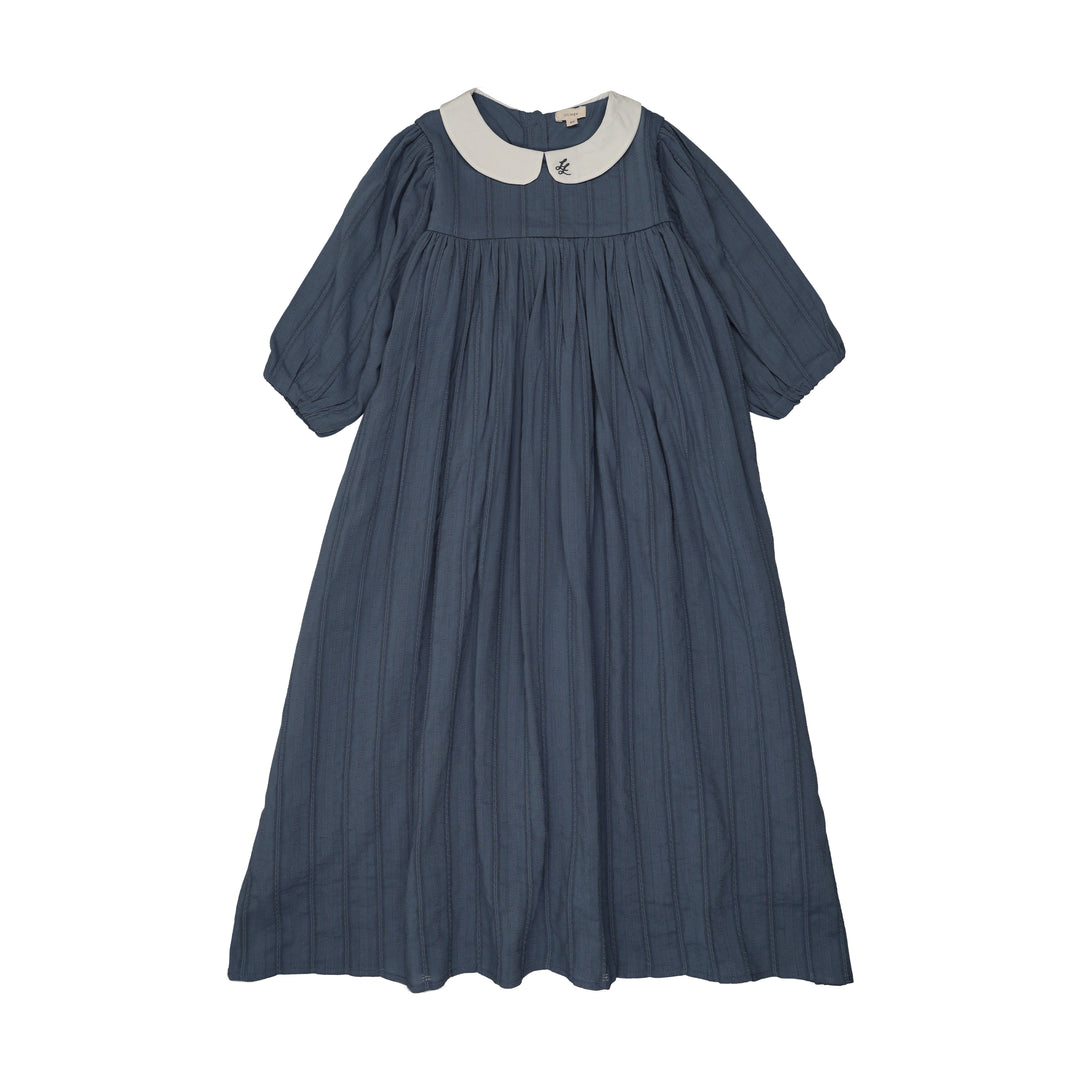 maxi dress 3/4 sleeve high waisted with embroidered collar - off blue Lily and Todd maxi dress 3/4 sleeve high waisted with embroidered collar - off blue Lily and Todd