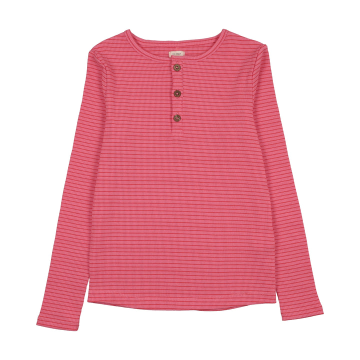 tee l/s basic stripe henley - pink/red