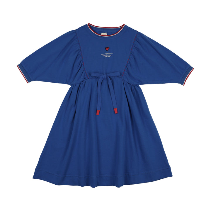 dress 3/4 sleeve outer field with waist tie - electric blue