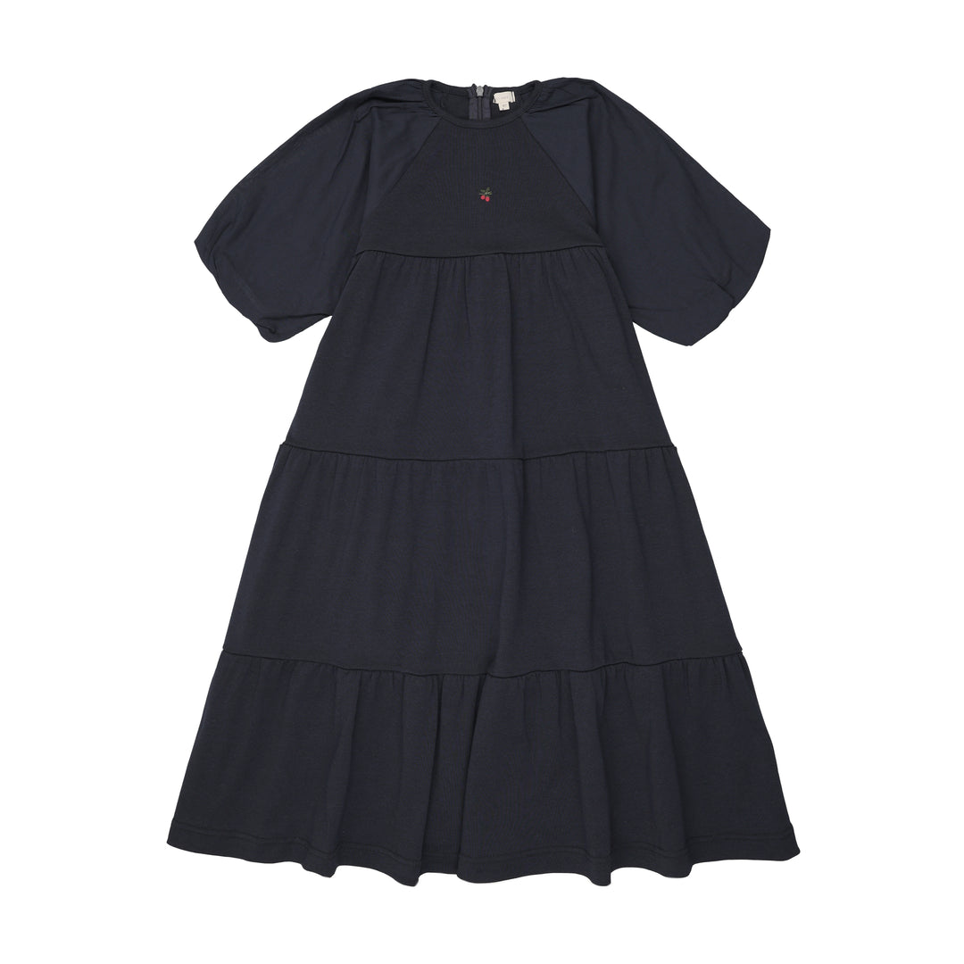 maxi dress 3/4 puff sleeves tiered - navy