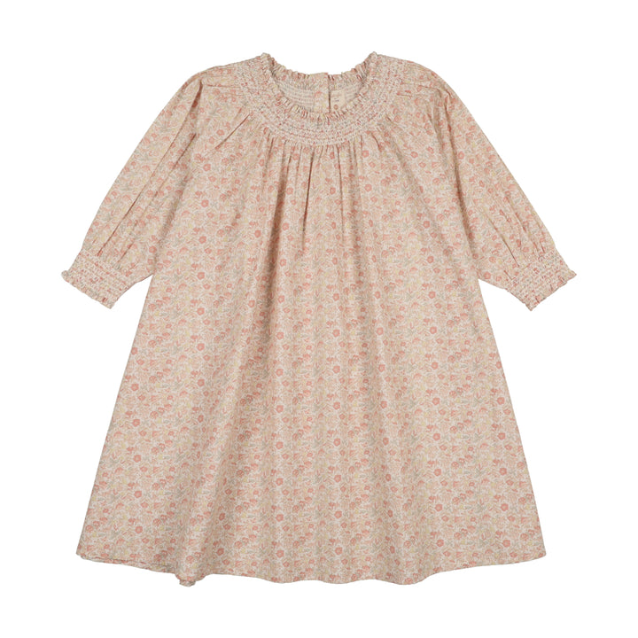 dress 3/4 sleeve sunny blossoms smocked - bud pink