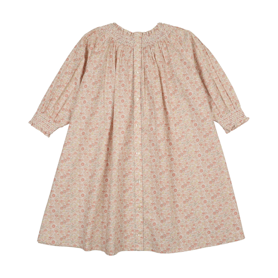 dress 3/4 sleeve sunny blossoms smocked - bud pink