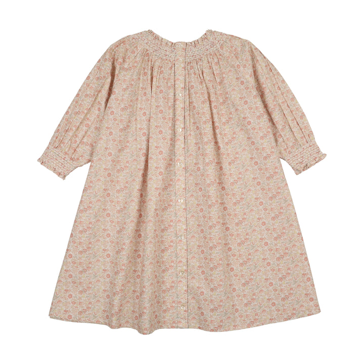 dress 3/4 sleeve sunny blossoms smocked - bud pink
