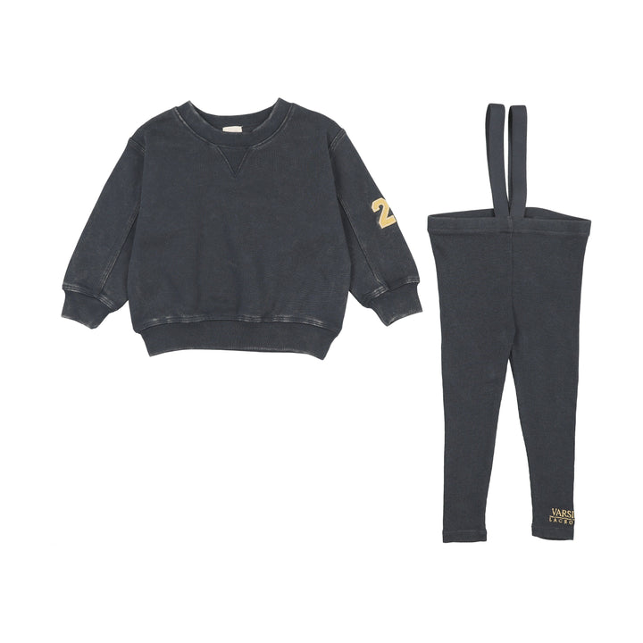set outfit washed sweatshirt and suspender pants - navy