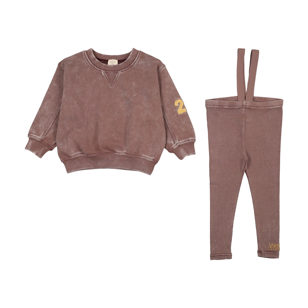 set outfit washed sweatshirt and suspender pants - misty lilac