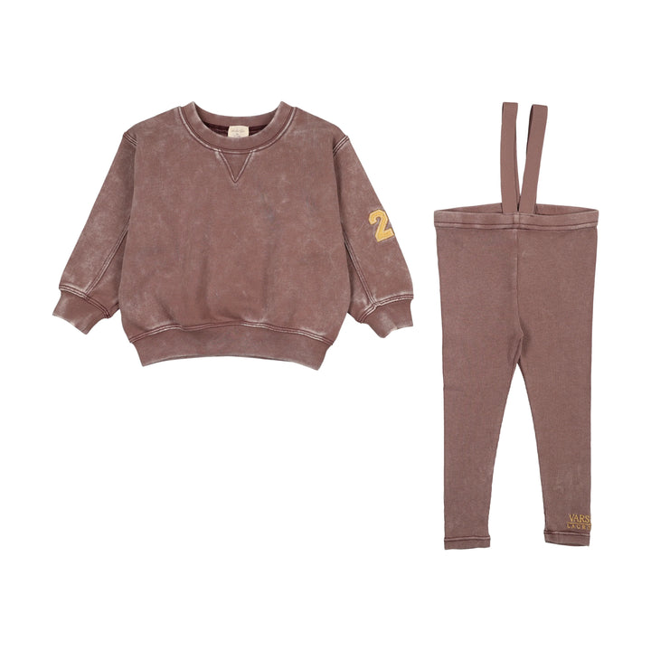 set outfit washed sweatshirt and suspender pants - misty lilac