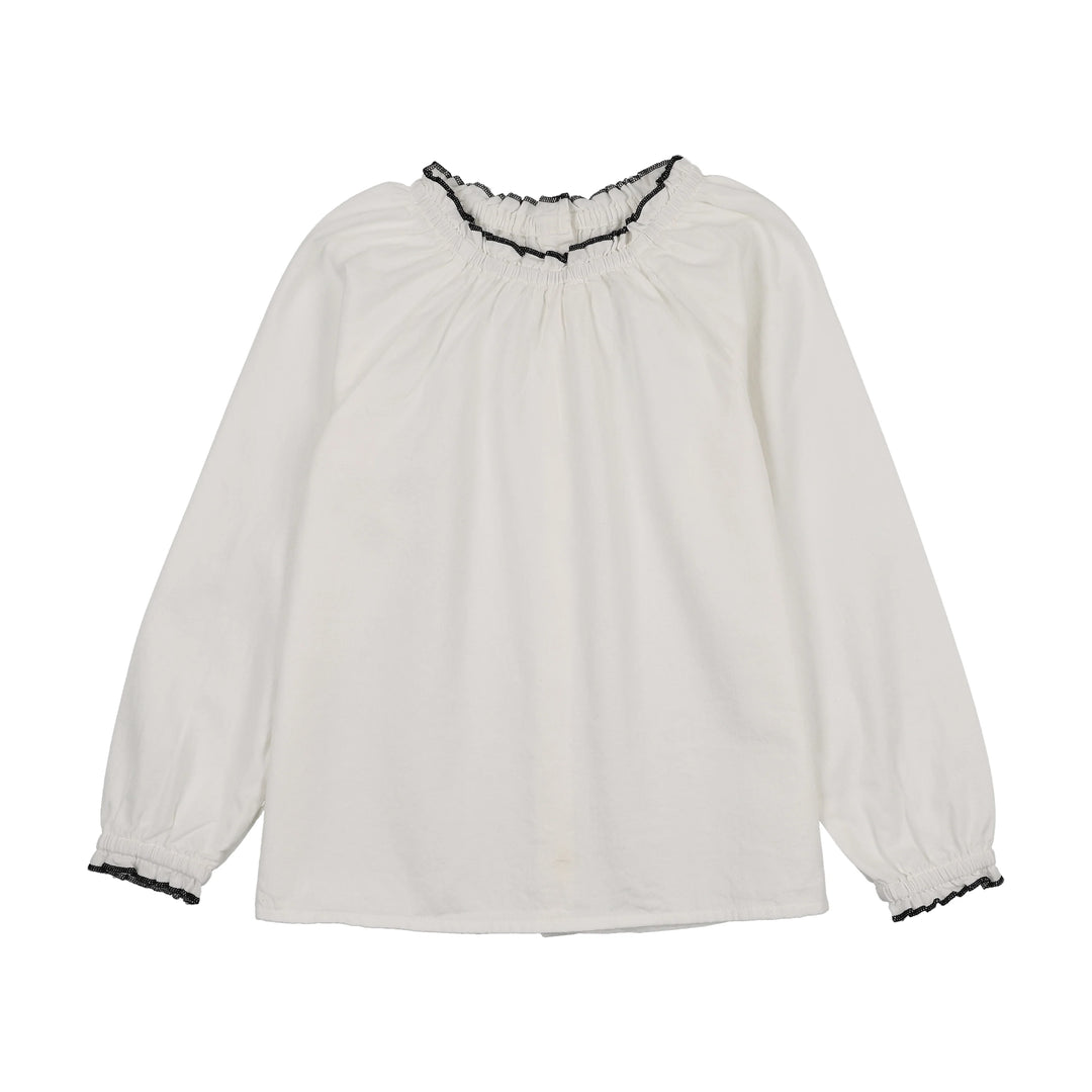shirt l/s ruffle color trim blouse - winter white