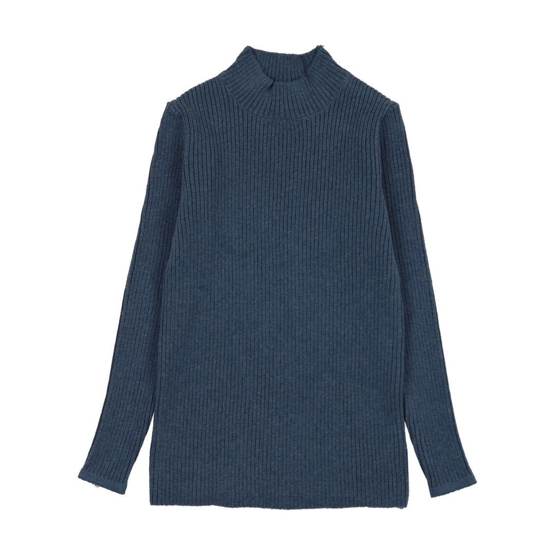 top l/s knit mockneck - vintage blue