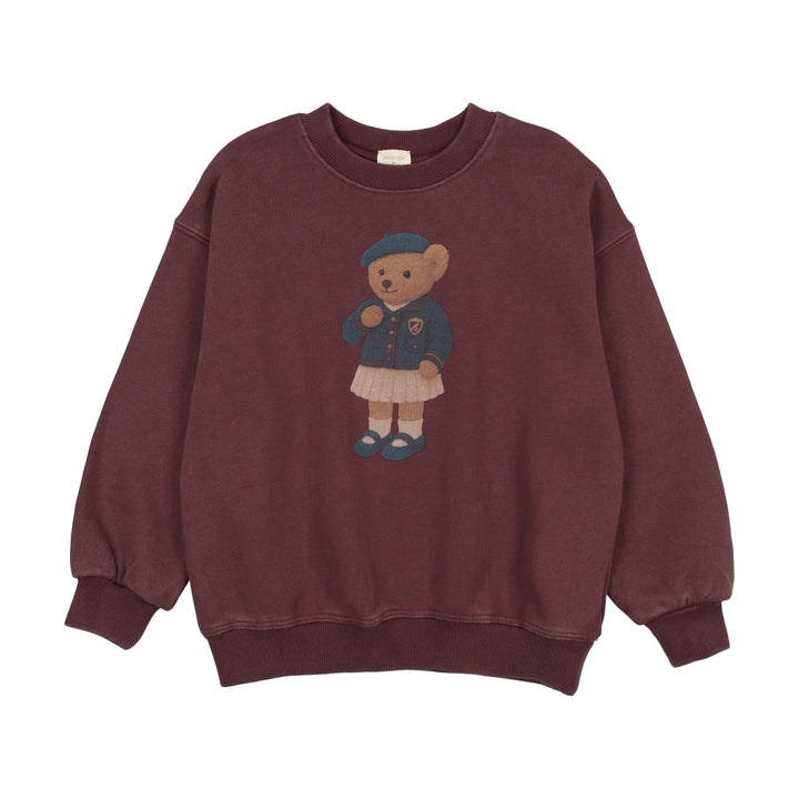 top l/s bear sweatshirt - washed burgundy