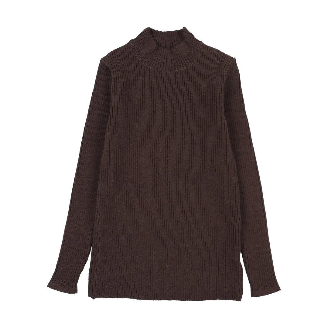 top l/s knit mockneck - chocolate brown