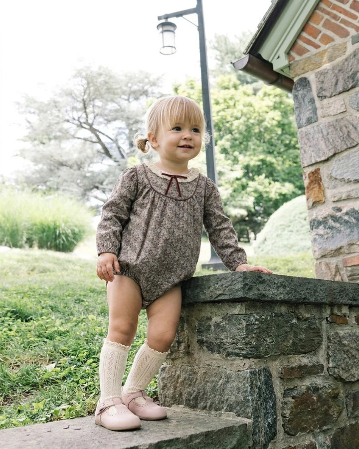 one piece home garden printed romper - oxford tan print