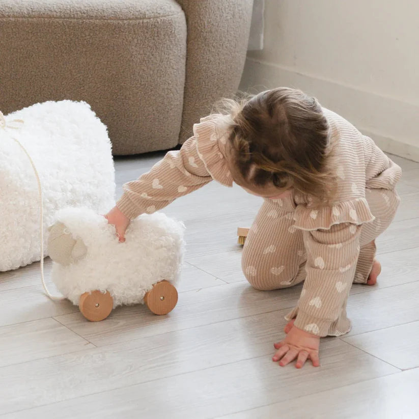 toy bella pull along sheep  - cream