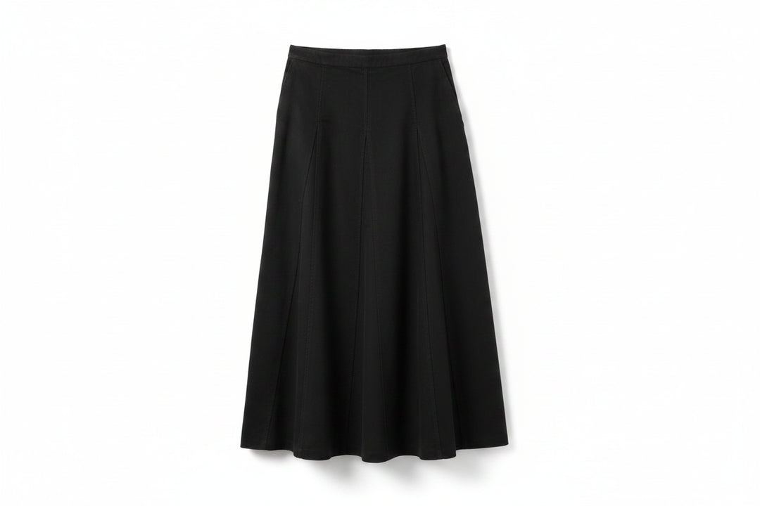skirt corduroy v yoke panel - black