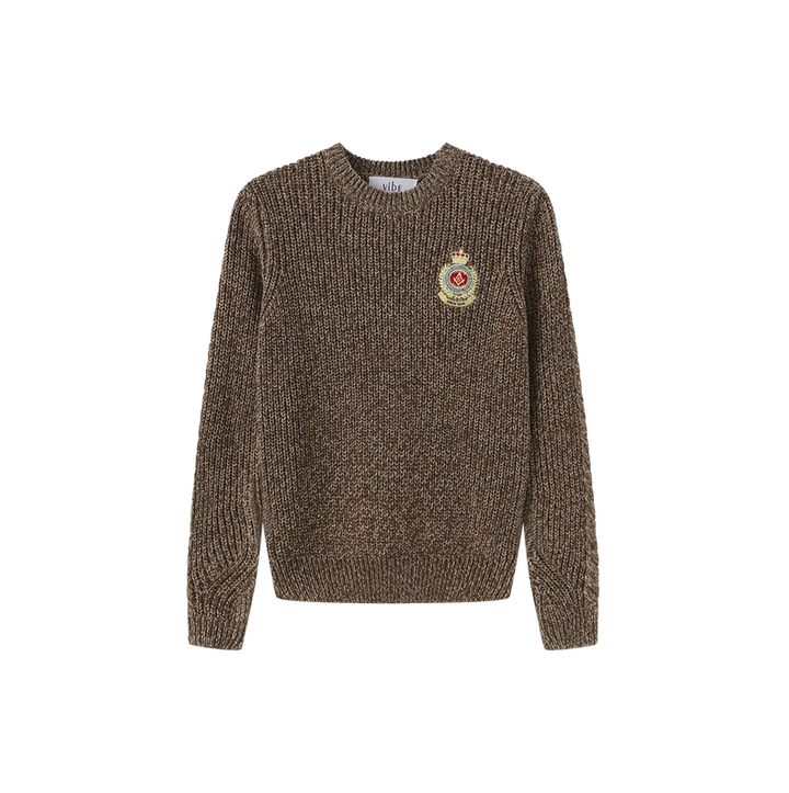 top l/s marled knit emblem sweater - brown