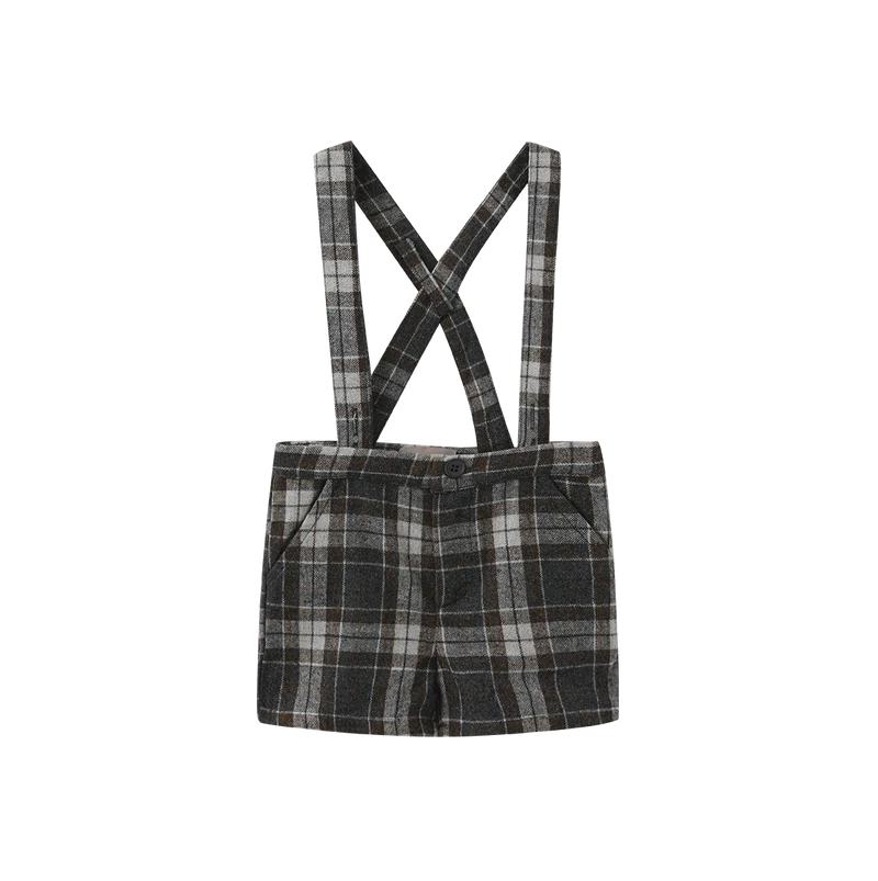 shorts plaid suspender - brown/grey