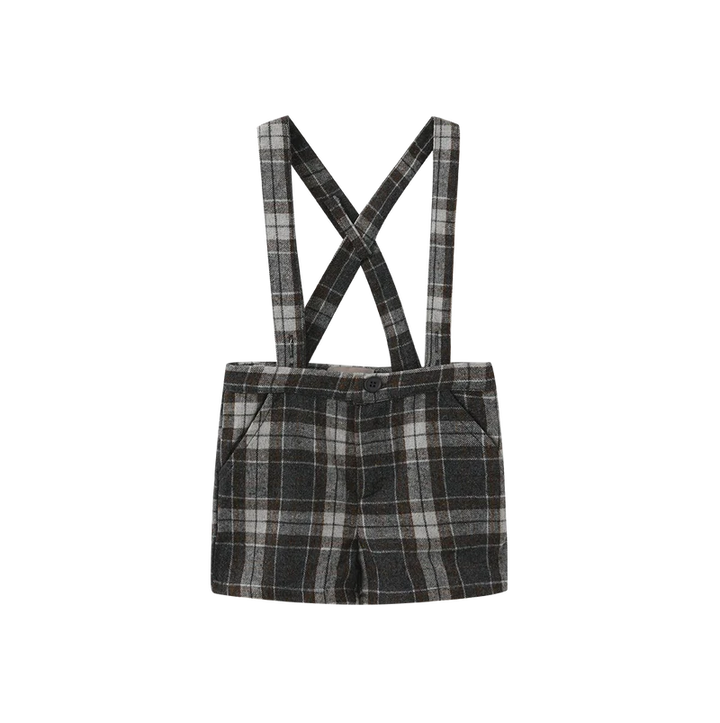 shorts plaid suspender - brown/grey