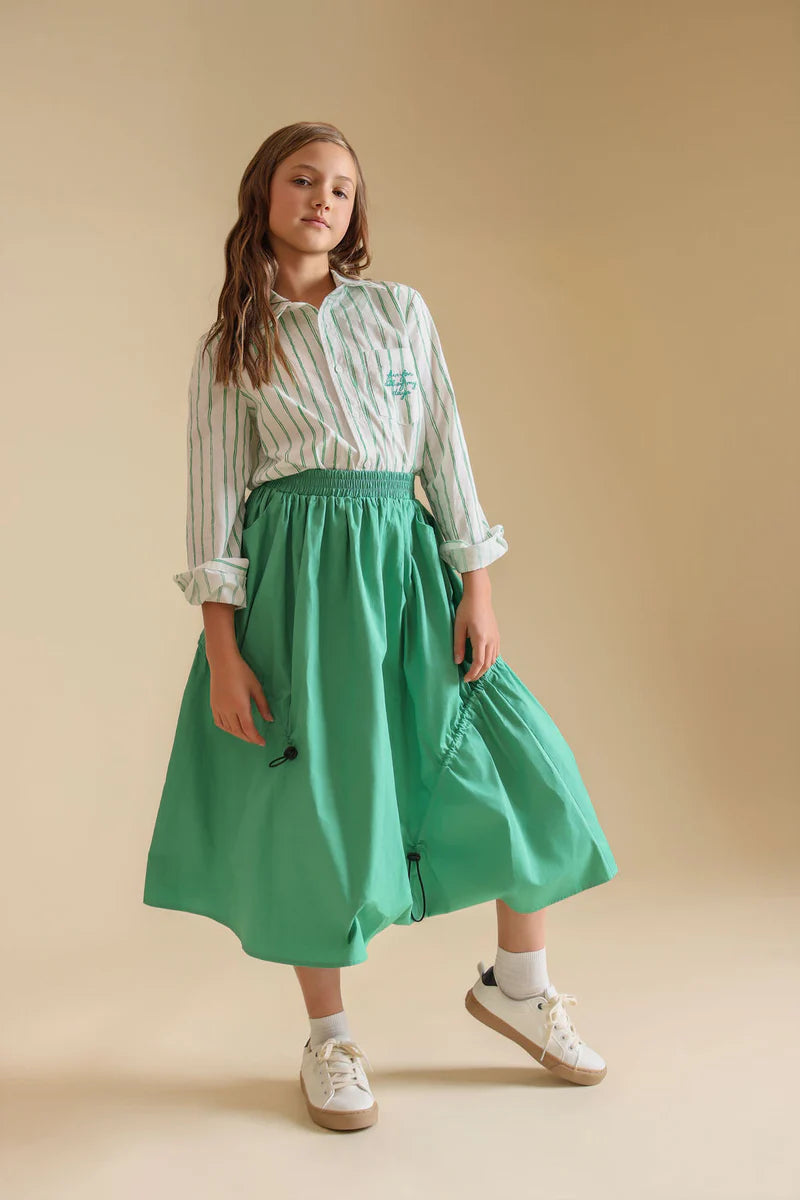 shirt l/s double striped with embroidered pocket - green