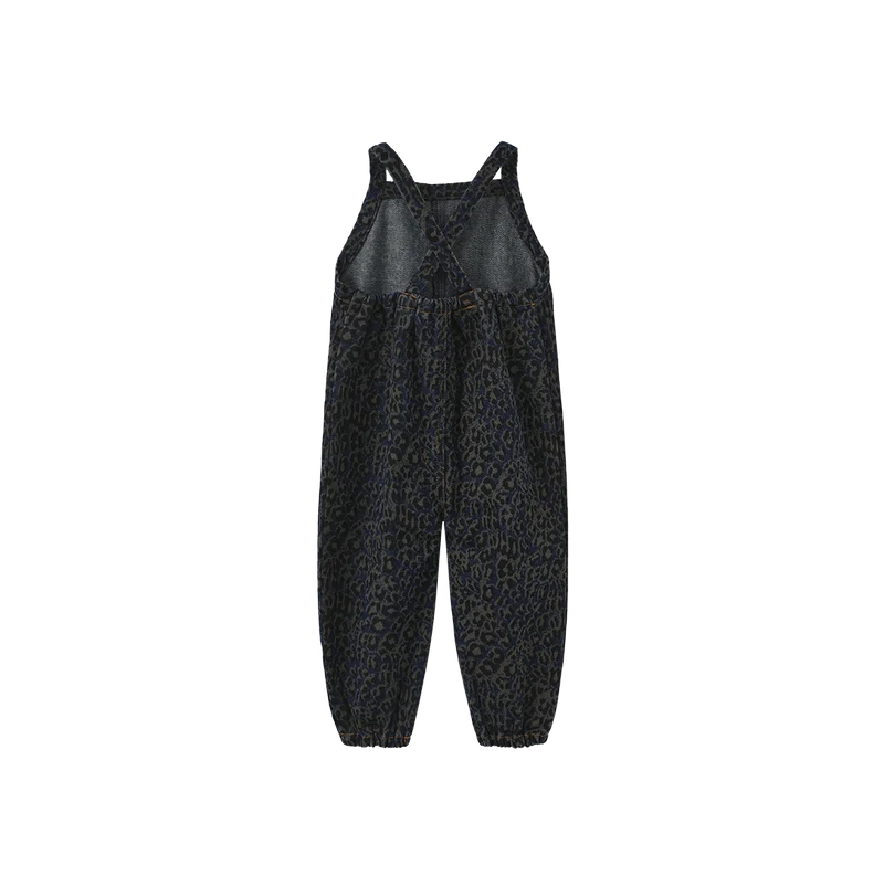 one piece leopard denim long romper - denim