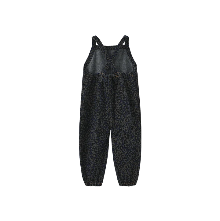 one piece leopard denim long romper - denim