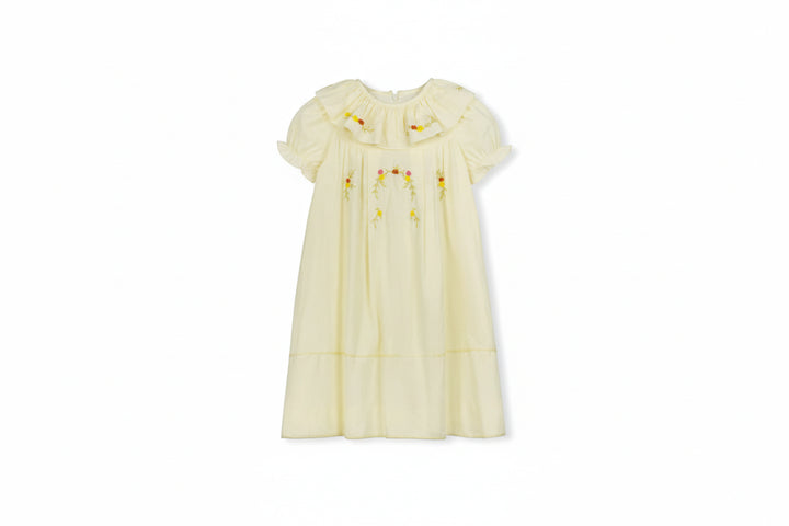 dress s/s linen embroidered with flutter - yellow