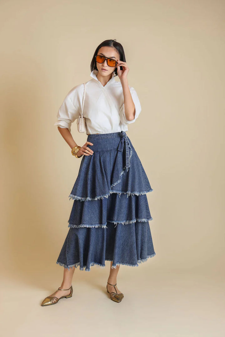 shirt l/s crop wrap style - white