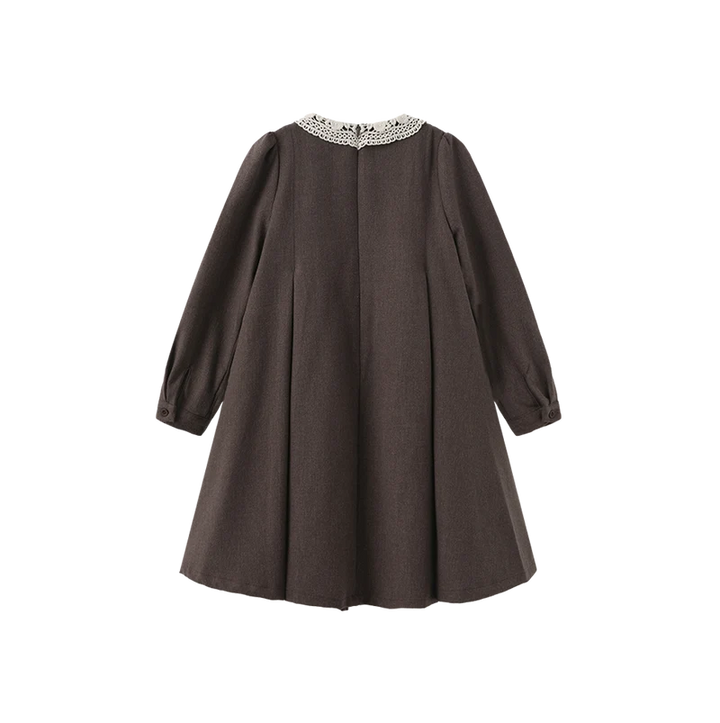 dress wool wide pleated with knit collar - brown