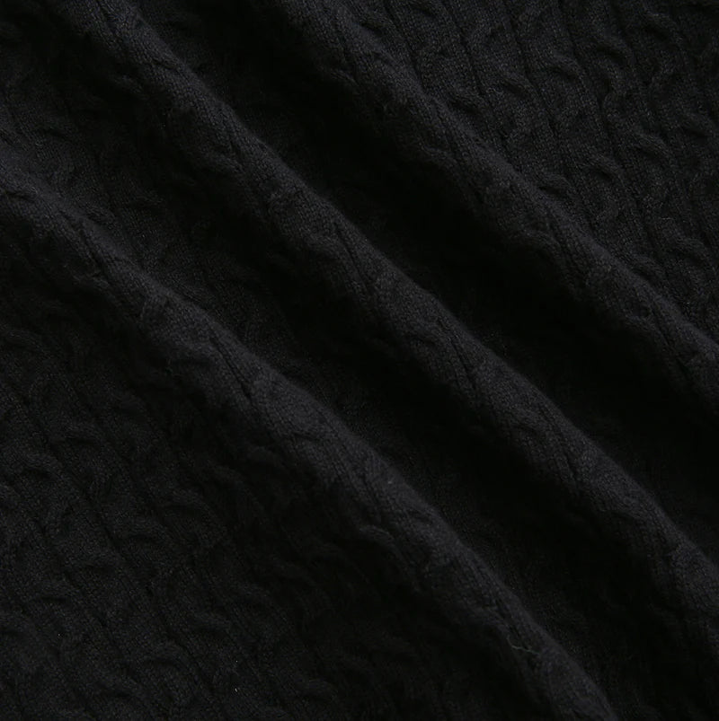 top l/s braided cable knit sweater - black